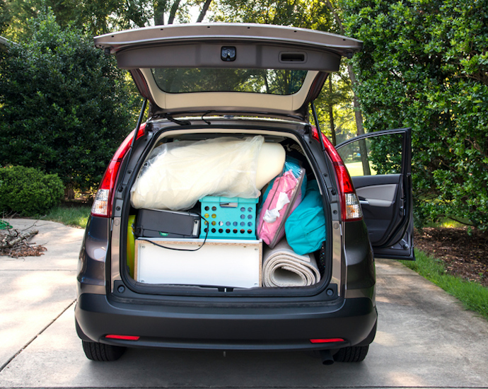 car full of college stuff