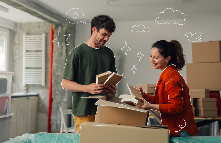 two friends unpacking