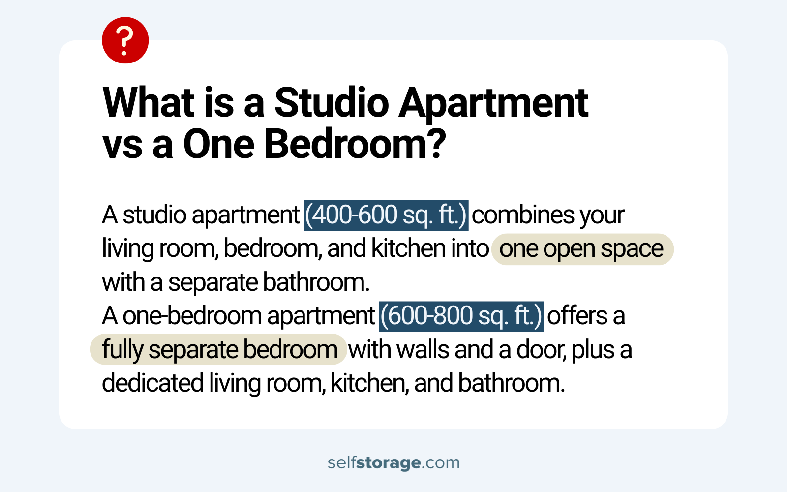 Definition of a 1br and studio apartment