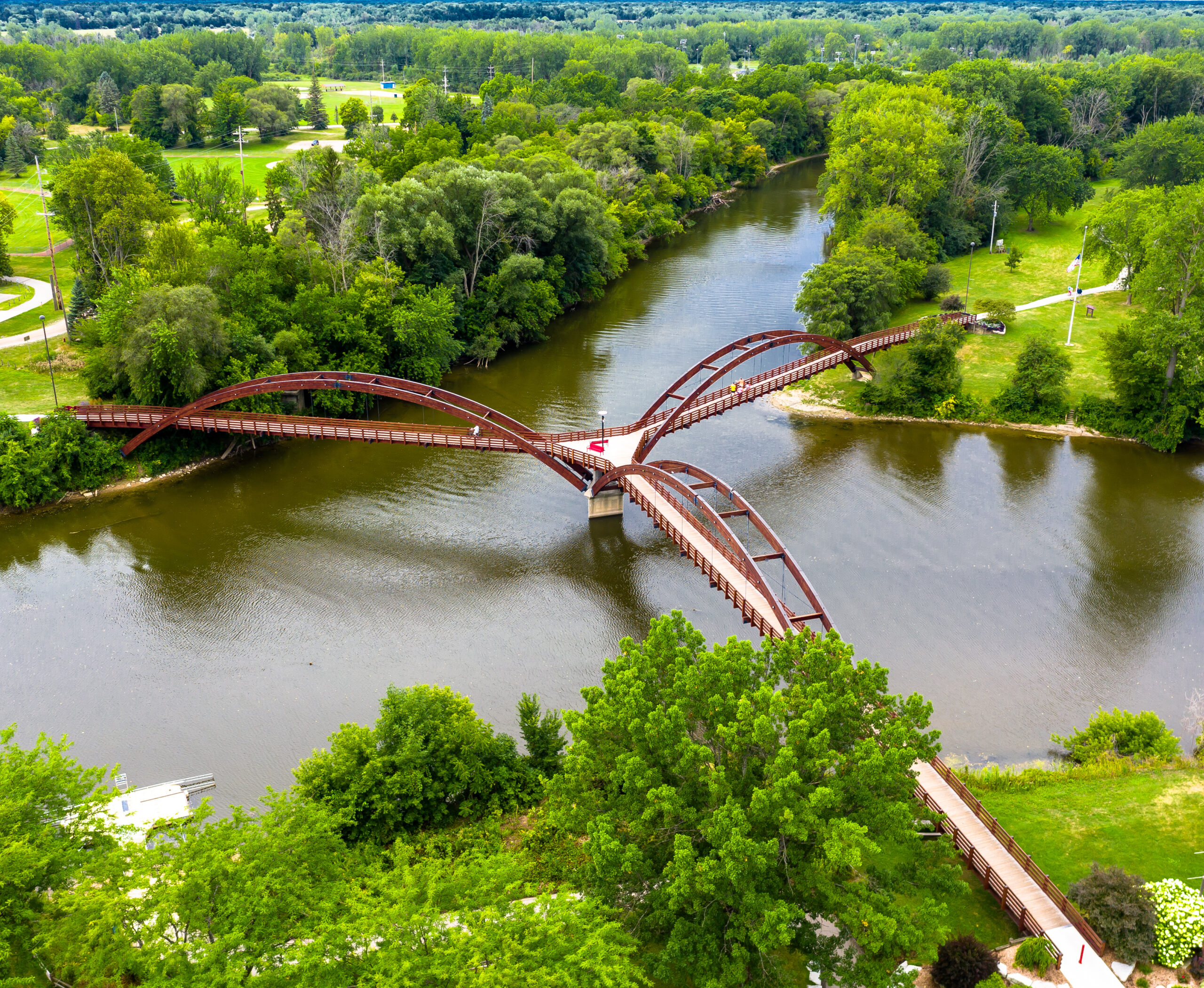 Arial view of a bridge in Midland, Michigan
